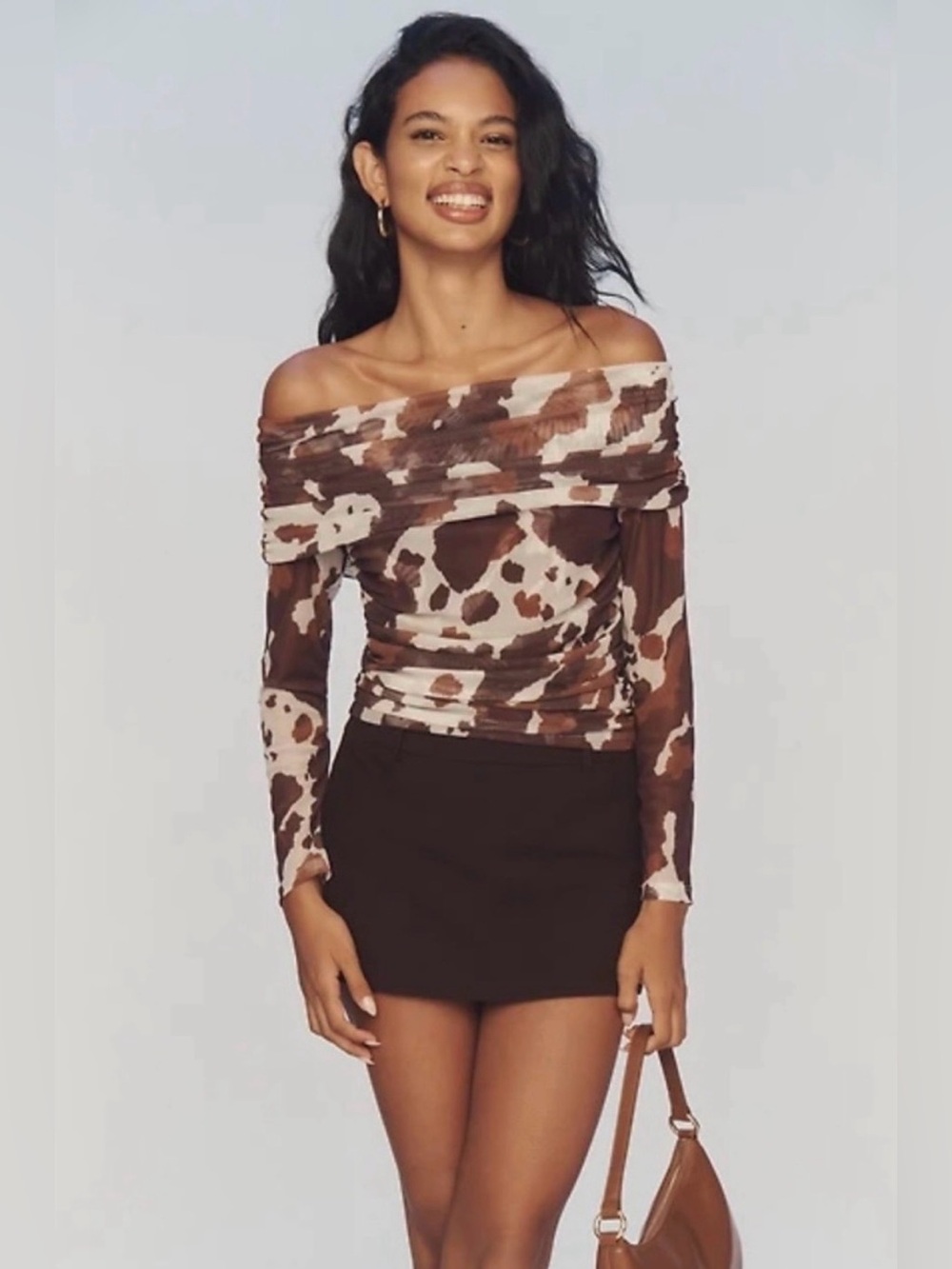 Maeve Off-the-Shoulder Cow-Print Top